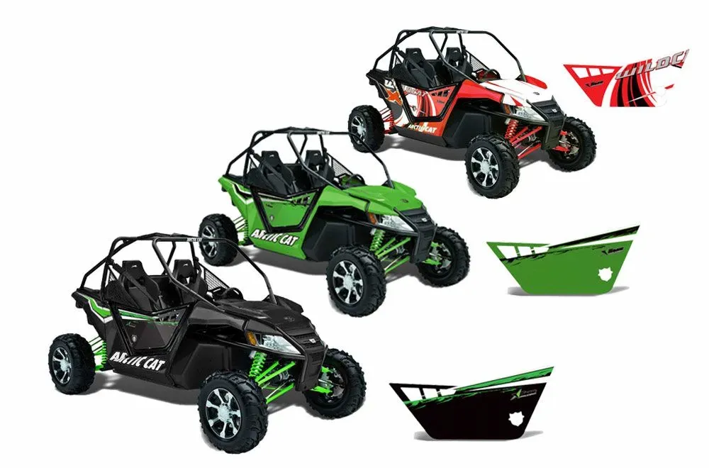 Wildcat 1000 2 Door custom graphic kit door panels in green and in black